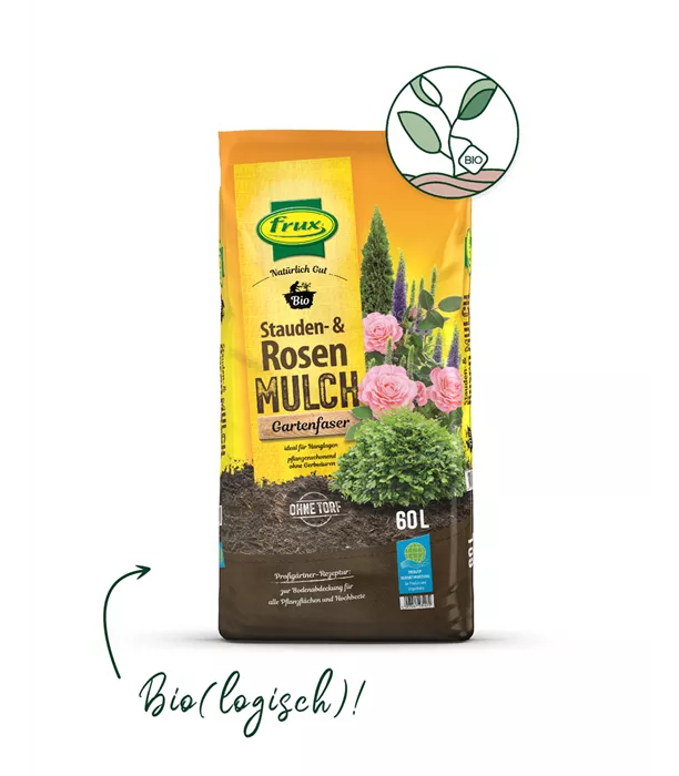 Frux Bio Stauden- & Rosenmulch – Gartenfaser -torffrei- 60l - Herausragende Eigenschaft