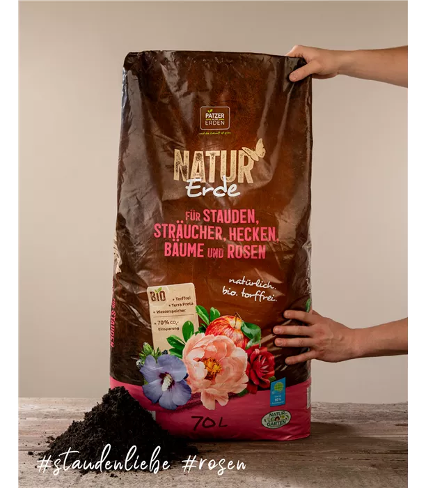 NATUR Erde für Stauden, Sträucher, Hecken, Bäume und Rosen 70l