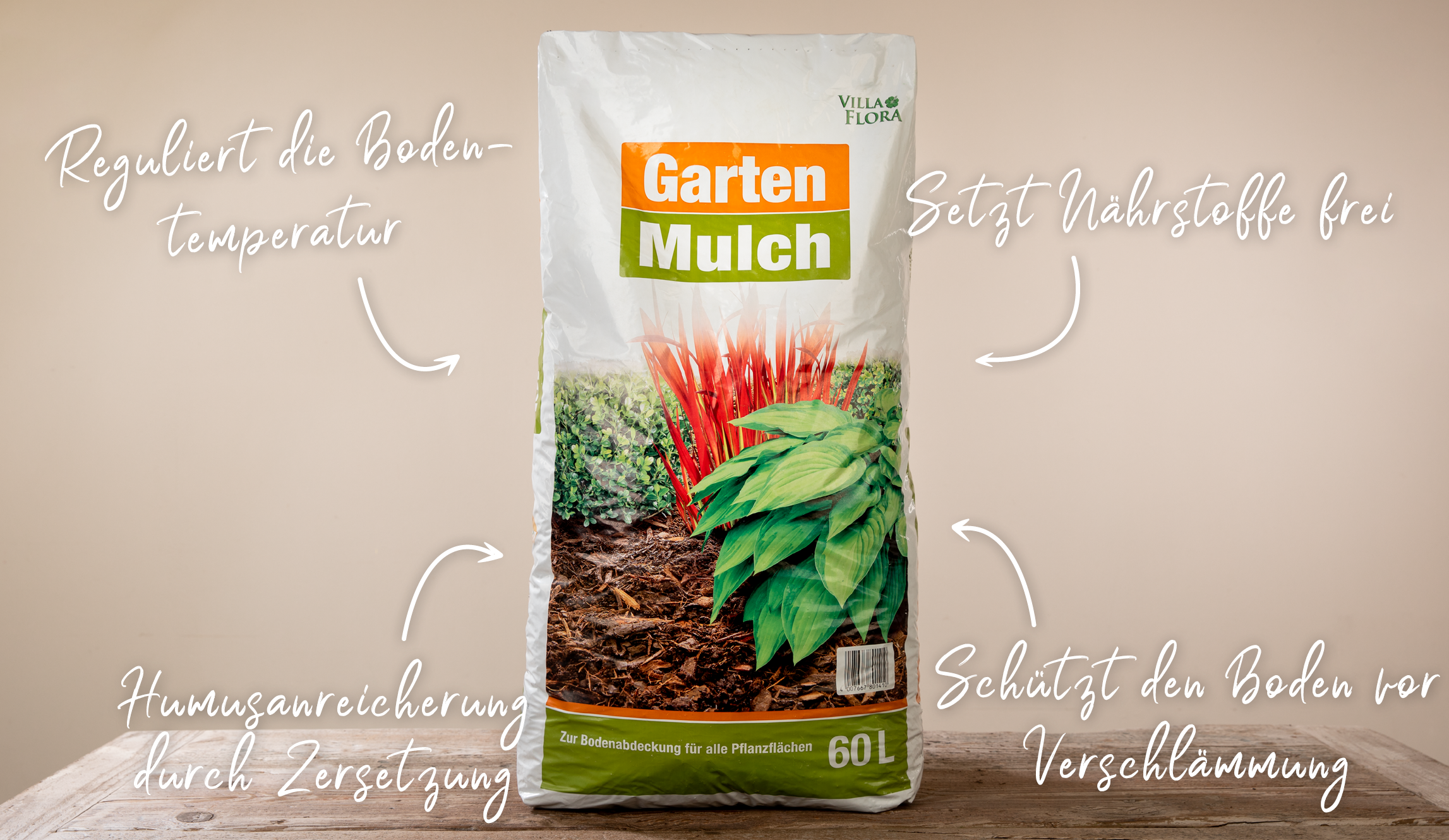 Eigenschaften des Villa Flora Garten-Mulchs Eigenschaften des Villa Flora Garten-Mulchs